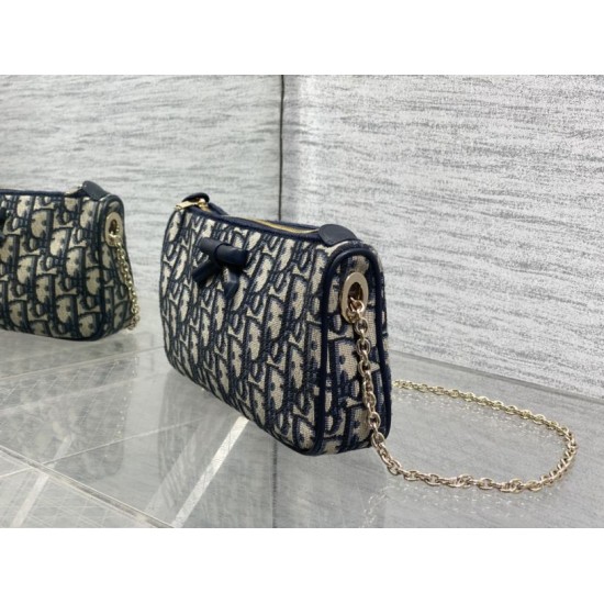 Premium Replica Dior Oblique Bow Clutch with Chain Blue Clone