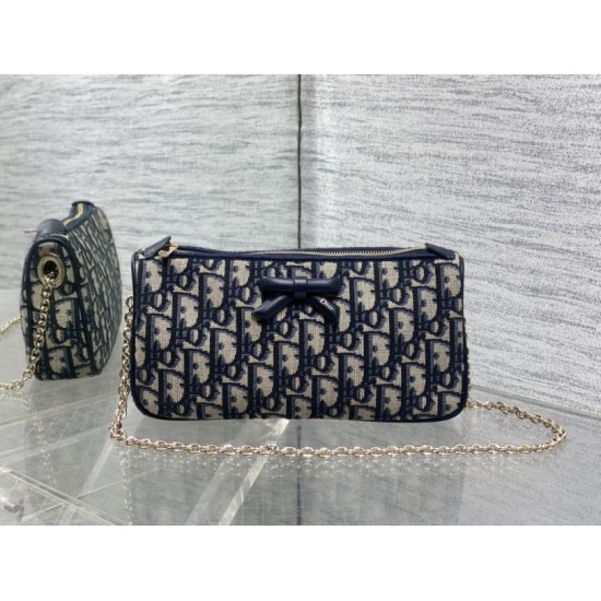Premium Replica Dior Oblique Bow Clutch with Chain Blue Clone