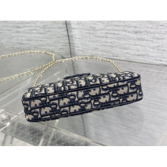 Premium Replica Dior Oblique Bow Clutch with Chain Blue Clone