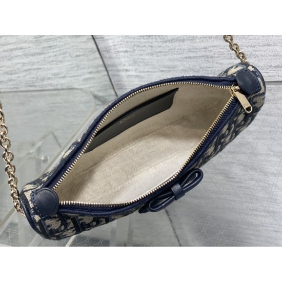 Premium Replica Dior Oblique Bow Clutch with Chain Blue Clone