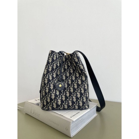 Premium Replica Small Diorstar Dior Oblique Jacquard Bucket Bag Blue Clone