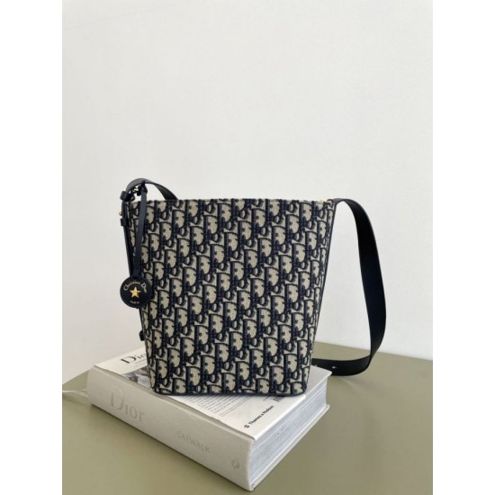 Premium Replica Small Diorstar Dior Oblique Jacquard Bucket Bag Blue Clone