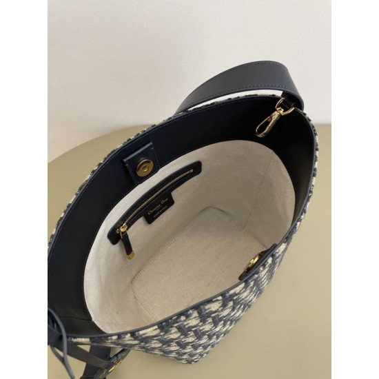 Premium Replica Small Diorstar Dior Oblique Jacquard Bucket Bag Blue Clone