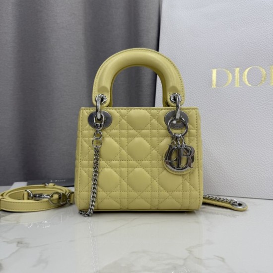 Premium Replica Dior Lady Dior Mini Cannage Bag Yellow Clone