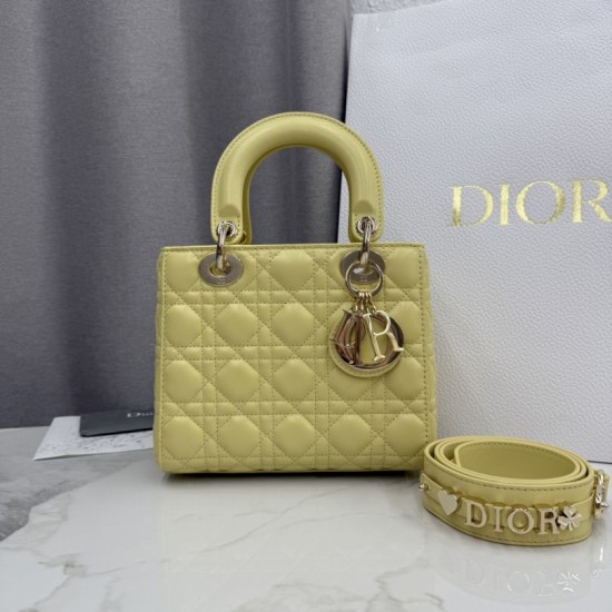 Premium Replica Dior Lady Dior Small Cannage Bag Yellow Clone