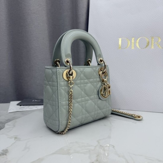 AAAA Fake Dior Lady Dior Mini Cannage Bag Green Inspired Knockoff Premium Replica Dior Lady Dior Mini Cannage Bag Green Clone