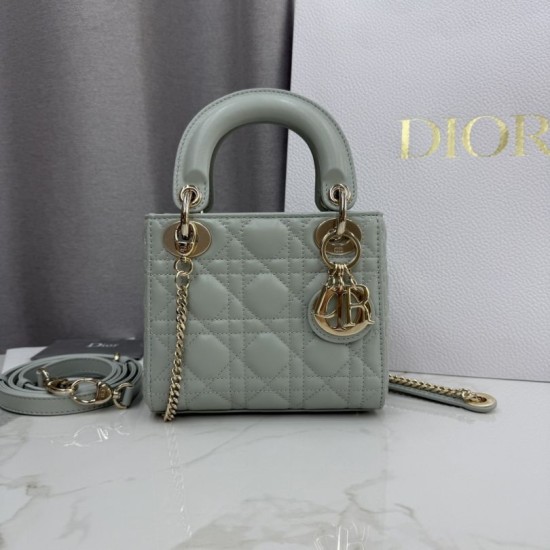 AAAA Fake Dior Lady Dior Mini Cannage Bag Green Inspired Knockoff Premium Replica Dior Lady Dior Mini Cannage Bag Green Clone