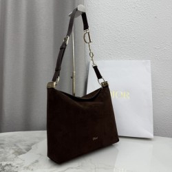 Premium Replica Medium Dior Diorly Suede Shoulder Bag Chocolate Clone