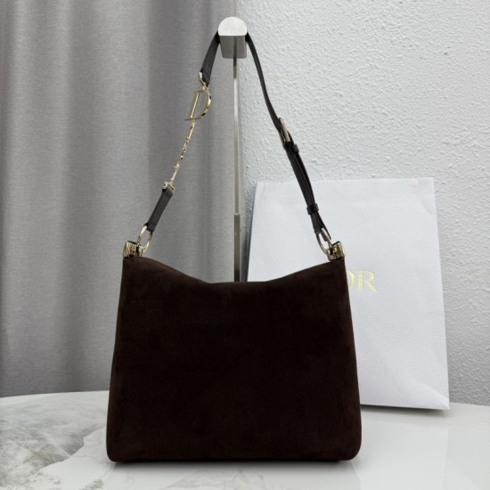 Premium Replica Medium Dior Diorly Suede Shoulder Bag Chocolate Clone