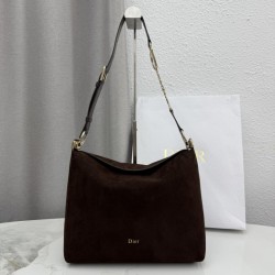 Premium Replica Medium Dior Diorly Suede Shoulder Bag Chocolate Clone