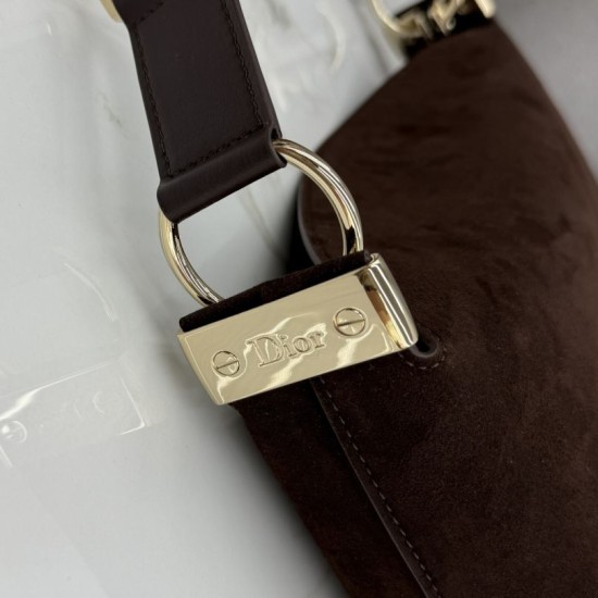 Premium Replica Medium Dior Diorly Suede Shoulder Bag Chocolate Clone