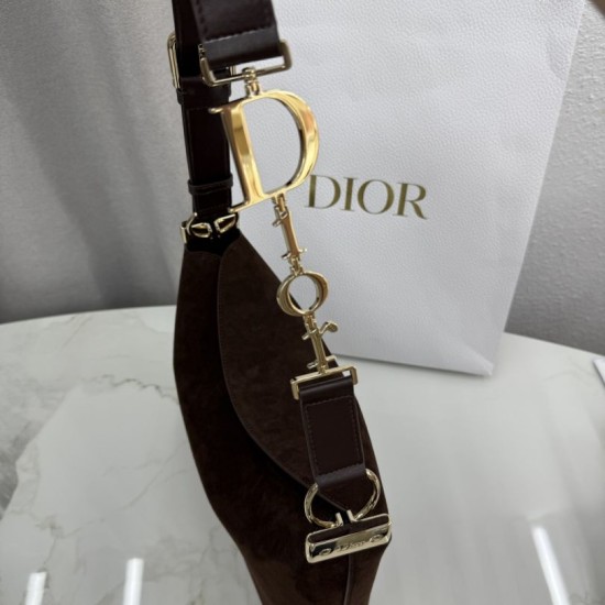 Premium Replica Medium Dior Diorly Suede Shoulder Bag Chocolate Clone
