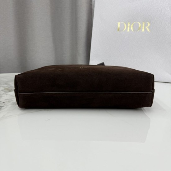 Premium Replica Medium Dior Diorly Suede Shoulder Bag Chocolate Clone