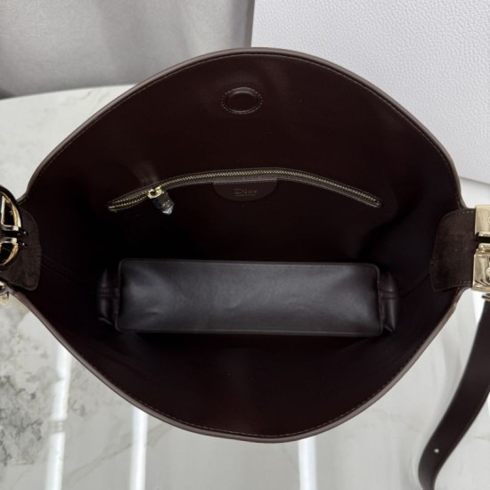 Premium Replica Medium Dior Diorly Suede Shoulder Bag Chocolate Clone