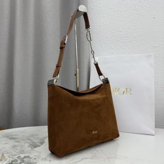 Premium Replica Medium Dior Shoulder Bag Diorly Suede Brown Clone