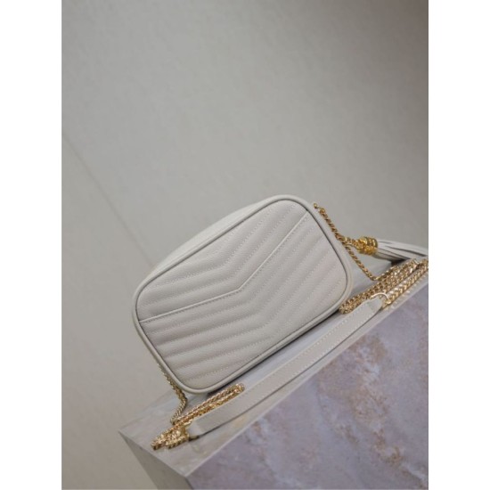 AAAA Fake YSL Saint Laurent Lou Mini Quilted Shoulder Bag White Inspired Knockoff Premium Replica YSL Saint Laurent Lou Mini Quilted Shoulder Bag White Clone