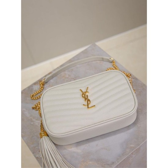 AAAA Fake YSL Saint Laurent Lou Mini Quilted Shoulder Bag White Inspired Knockoff Premium Replica YSL Saint Laurent Lou Mini Quilted Shoulder Bag White Clone