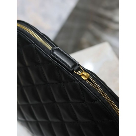 Premium Replica YSL Saint Laurent Cassandre Large Quilted and Embroidered Clutch Black Clone