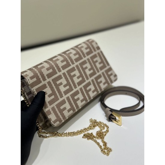 Premium Replica Fendi Baguette-Style Chain Wallet Brown FF Jacquard Clone