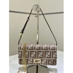 Premium Replica Fendi Baguette-Style Chain Wallet Brown FF Jacquard Clone