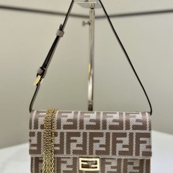 Premium Replica Fendi Baguette-Style Chain Wallet Brown FF Jacquard Clone