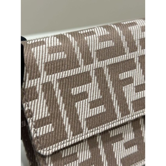 Premium Replica Fendi Baguette-Style Chain Wallet Brown FF Jacquard Clone