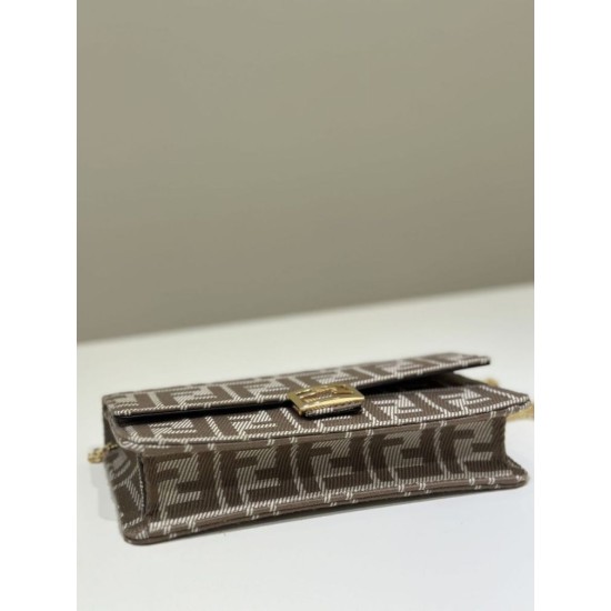 Premium Replica Fendi Baguette-Style Chain Wallet Brown FF Jacquard Clone