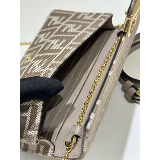Premium Replica Fendi Baguette-Style Chain Wallet Brown FF Jacquard Clone