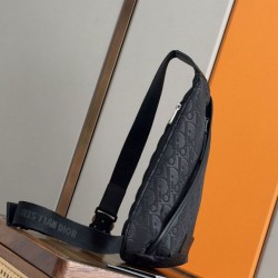 Premium Replica Dior Trek Shoulder Bag with Dior Oblique Zipper Black Nylon Clone
