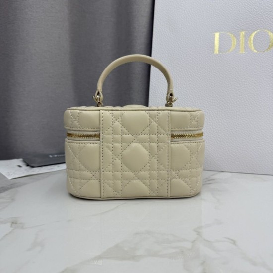 AAAA Fake Dior Lady Dior Micro Washbag Apricot Inspired Knockoff Premium Replica Dior Lady Dior Micro Washbag Apricot Clone