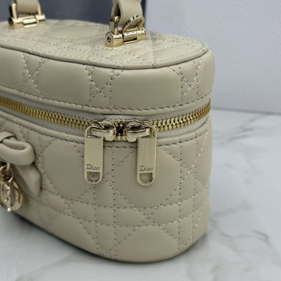 AAAA Fake Dior Lady Dior Micro Washbag Apricot Inspired Knockoff Premium Replica Dior Lady Dior Micro Washbag Apricot Clone