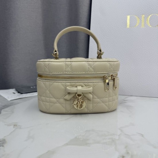 AAAA Fake Dior Lady Dior Micro Washbag Apricot Inspired Knockoff Premium Replica Dior Lady Dior Micro Washbag Apricot Clone