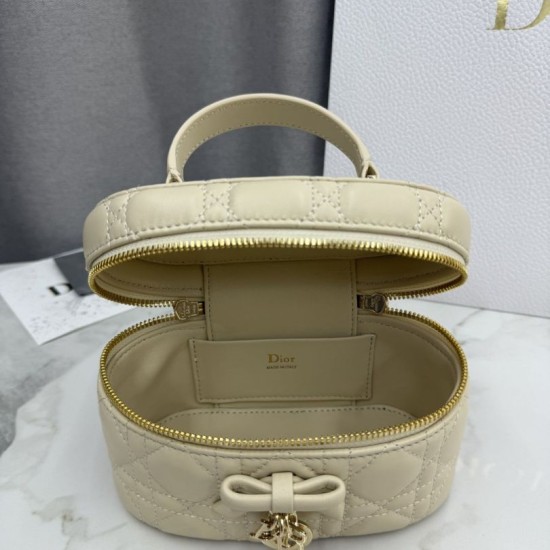 AAAA Fake Dior Lady Dior Micro Washbag Apricot Inspired Knockoff Premium Replica Dior Lady Dior Micro Washbag Apricot Clone