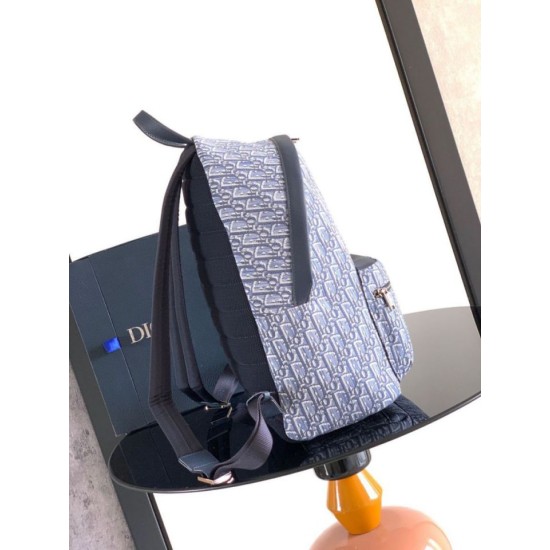 Premium Replica Dior Rider Canvas Backpack Dior Oblique jacquard blue Clone