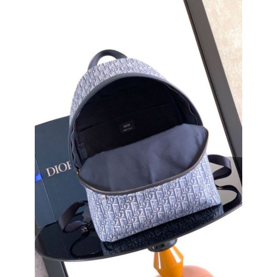 Premium Replica Dior Rider Canvas Backpack Dior Oblique jacquard blue Clone