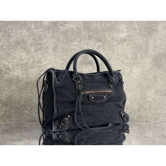 Premium Replica Balenciaga Le City bag black washed denim Clone