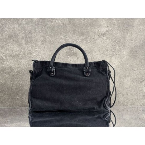 Premium Replica Balenciaga Le City bag black washed denim Clone