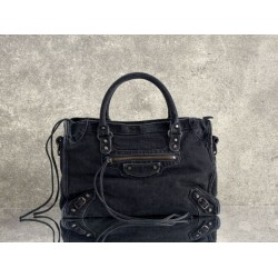 Premium Replica Balenciaga Le City bag black washed denim Clone