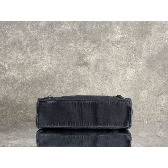 Premium Replica Balenciaga Le City bag black washed denim Clone