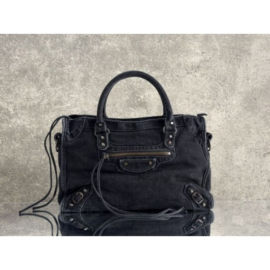 Premium Replica Balenciaga Le City bag black washed denim Clone