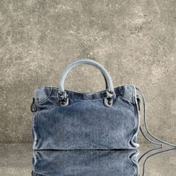Premium Replica Balenciaga Le City bag blue washed denim Clone