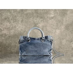 Premium Replica Balenciaga Le City bag blue washed denim Clone