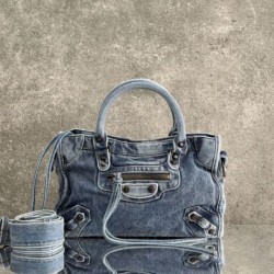 Premium Replica Balenciaga Le City bag blue washed denim Clone