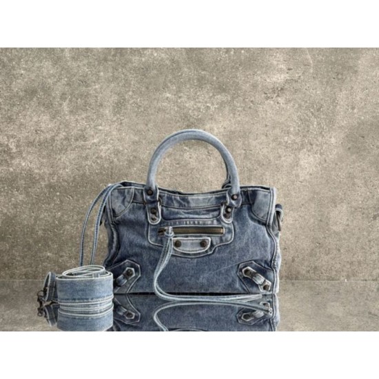 Premium Replica Balenciaga Le City bag blue washed denim Clone