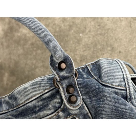 Premium Replica Balenciaga Le City bag blue washed denim Clone