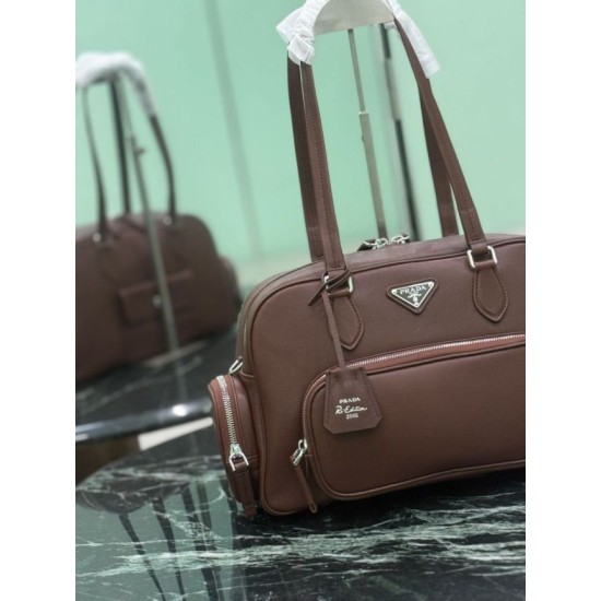 AAAA Fake Prada medium top-handle bag brown Inspired Knockoff Premium Replica Prada medium top-handle bag brown Clone