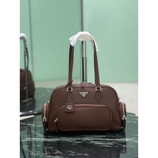 AAAA Fake Prada medium top-handle bag brown Inspired Knockoff Premium Replica Prada medium top-handle bag brown Clone