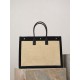 Fake YSL Saint Laurent Rive Gauche Embroidered Raffia Tote Bag Black Wholesale Replica YSL Saint Laurent Rive Gauche Embroidered Raffia Tote Bag Black Clone Knockoff