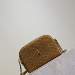 Replica YSL Saint Laurent Gaby Quilted Suede Shoulder Bag Yellow Clone Knockoff