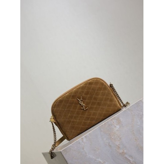 Replica YSL Saint Laurent Gaby Quilted Suede Shoulder Bag Yellow Clone Knockoff